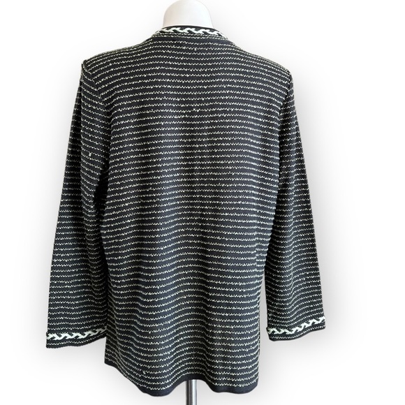 MING WANG Open Front Knit Cardigan Braided Trim Mint Green Charcoal Gray Size L - Picture 6 of 11